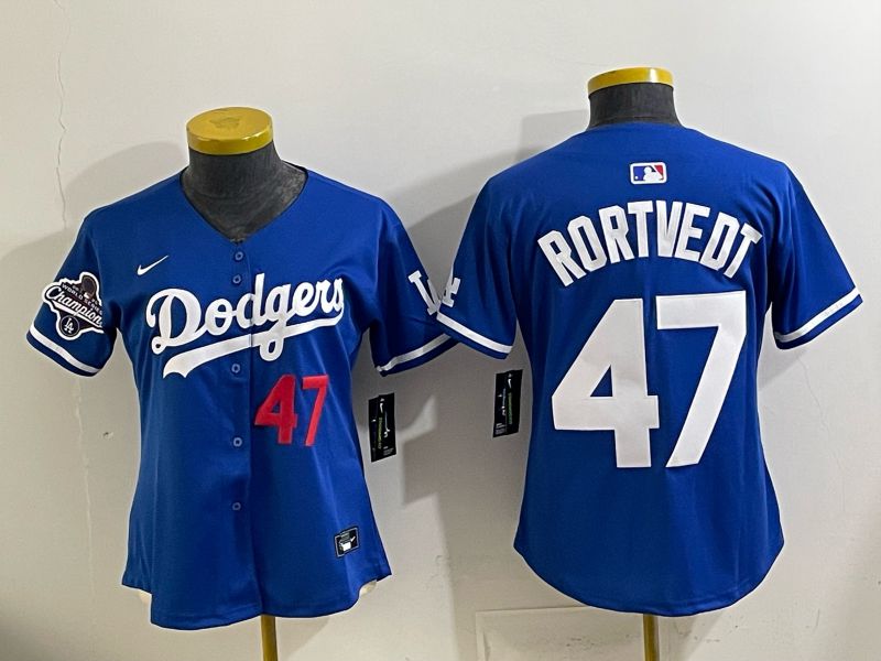 Youth 2025 Los Angeles Dodgers #47 Rortvedt Blue Game Nike MLB Jersey style 007